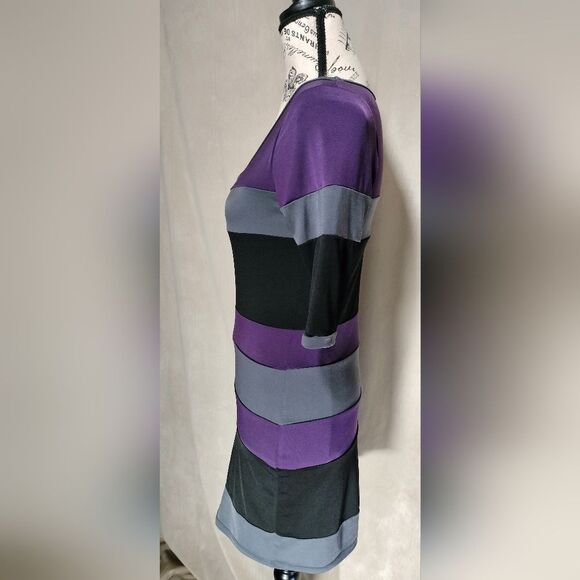 Un Deux Trois Bodycon Striped Dress w/Scoop Neck & Half Sleeves.Sz 16 - Picture 5 of 7